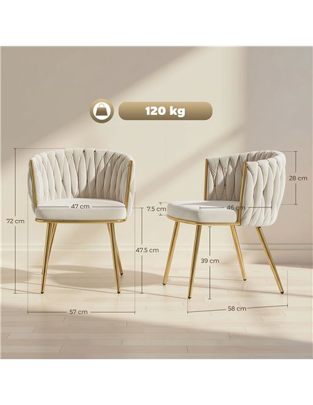 HOMCOM Velvet-Feel Dining Chairs Set of 2, Modern Upholstered Armchair with Knot Design and Golden Metal Legs, Accent Chair for  - pic 207659 | FastDaddyshop