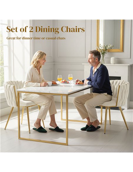 HOMCOM Velvet-Feel Dining Chairs Set of 2, Modern Upholstered Armchair with Knot Design and Golden Metal Legs, Accent Chair for  - pic 207660 | FastDaddyshop