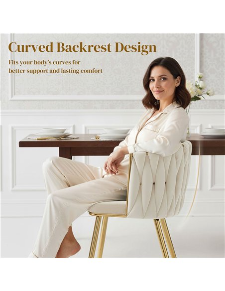 HOMCOM Velvet-Feel Dining Chairs Set of 2, Modern Upholstered Armchair with Knot Design and Golden Metal Legs, Accent Chair for  - pic 207661 | FastDaddyshop