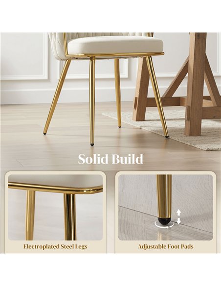 HOMCOM Velvet-Feel Dining Chairs Set of 2, Modern Upholstered Armchair with Knot Design and Golden Metal Legs, Accent Chair for  - pic 207663 | FastDaddyshop