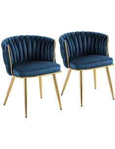 HOMCOM Velvet-Feel Dining Chairs Set of 2, Modern Upholstered Armchair with Knot Design and Golden Metal Legs, Accent Chair for 