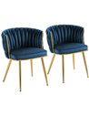 HOMCOM Velvet-Feel Dining Chairs Set of 2, Modern Upholstered Armchair with Knot Design and Golden Metal Legs, Accent Chair for 