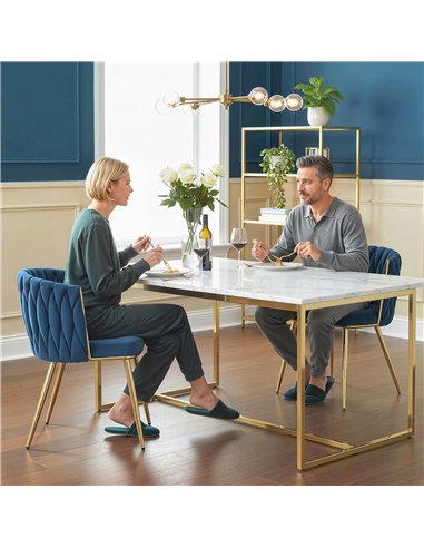 HOMCOM Velvet-Feel Dining Chairs Set of 2, Modern Upholstered Armchair with Knot Design and Golden Metal Legs, Accent Chair for 