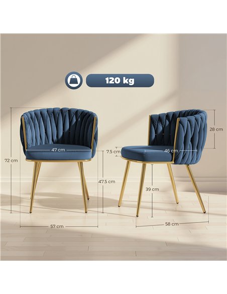 HOMCOM Velvet-Feel Dining Chairs Set of 2, Modern Upholstered Armchair with Knot Design and Golden Metal Legs, Accent Chair for  - pic 207668 | FastDaddyshop
