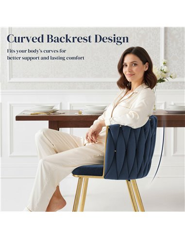HOMCOM Velvet-Feel Dining Chairs Set of 2, Modern Upholstered Armchair with Knot Design and Golden Metal Legs, Accent Chair for 