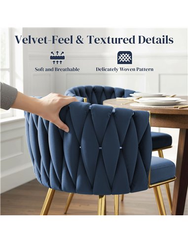HOMCOM Velvet-Feel Dining Chairs Set of 2, Modern Upholstered Armchair with Knot Design and Golden Metal Legs, Accent Chair for 