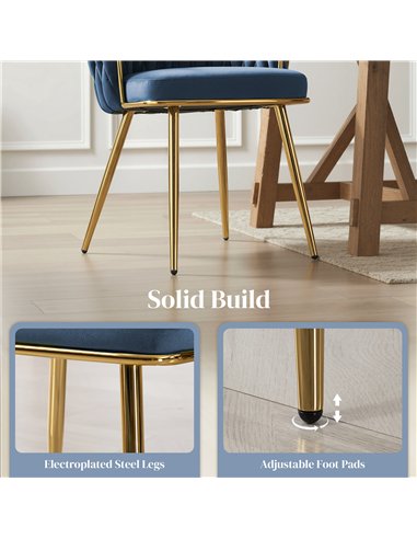 HOMCOM Velvet-Feel Dining Chairs Set of 2, Modern Upholstered Armchair with Knot Design and Golden Metal Legs, Accent Chair for 