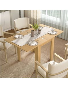 HOMCOM Folding Dining Table for 4-6, Rectangular Extendable Drop Leaf Table for Small Spaces, 140 x 80 x 77.5 cm, Natural 2