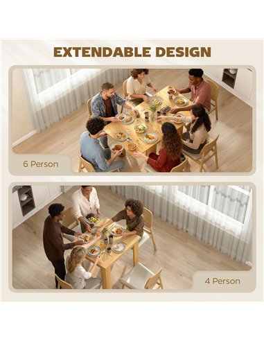 HOMCOM Folding Dining Table for 4-6, Rectangular Extendable Drop Leaf Table for Small Spaces, 140 x 80 x 77.5 cm, Natural