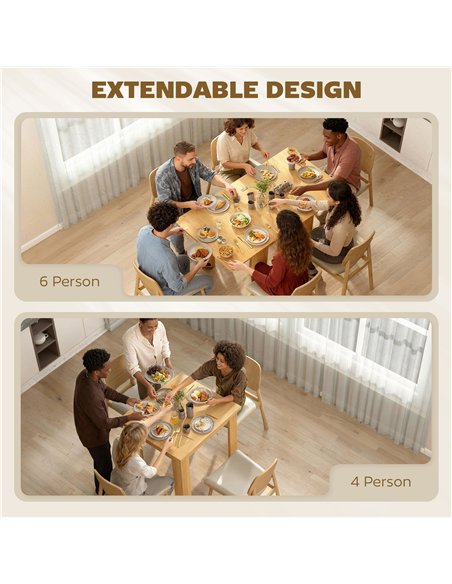 HOMCOM Folding Dining Table for 4-6, Rectangular Extendable Drop Leaf Table for Small Spaces, 140 x 80 x 77.5 cm, Natural - pic 207678 | FastDaddyshop