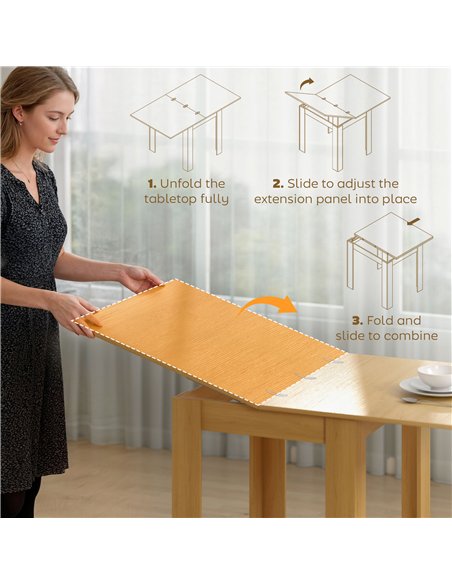 HOMCOM Folding Dining Table for 4-6, Rectangular Extendable Drop Leaf Table for Small Spaces, 140 x 80 x 77.5 cm, Natural - pic 207679 | FastDaddyshop