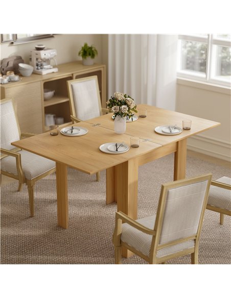HOMCOM Folding Dining Table for 4-6, Rectangular Extendable Drop Leaf Table for Small Spaces, 140 x 80 x 77.5 cm, Natural - pic 207683 | FastDaddyshop