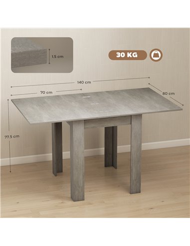 HOMCOM Folding Dining Table for 4-6, Rectangular Extendable Drop Leaf Table for Small Spaces, 140 x 80 x 77.5 cm, Grey