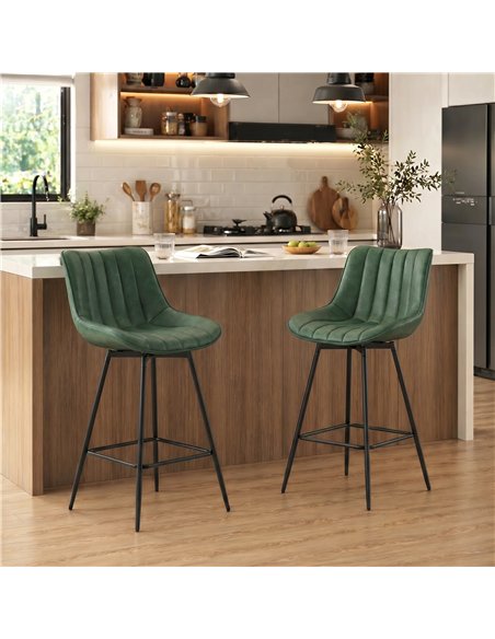 HOMCOM Set of 2 PU Leather Swivel Bar Stools - Dark Green - pic 207694 | FastDaddyshop