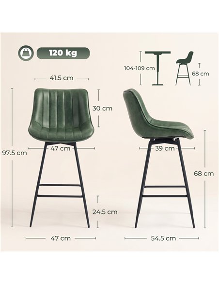 HOMCOM Set of 2 PU Leather Swivel Bar Stools - Dark Green - pic 207695 | FastDaddyshop