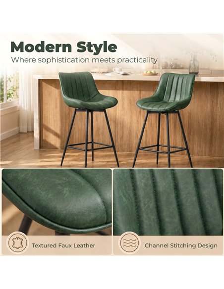 HOMCOM Set of 2 PU Leather Swivel Bar Stools - Dark Green - pic 207696 | FastDaddyshop