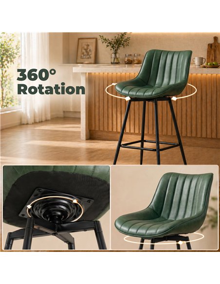 HOMCOM Set of 2 PU Leather Swivel Bar Stools - Dark Green - pic 207697 | FastDaddyshop