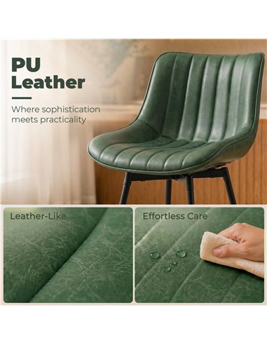 HOMCOM Set of 2 PU Leather Swivel Bar Stools - Dark Green