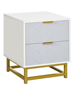 HOMCOM Bedside Cabinet with 2 Drawers, Steel Frame, Grey and White
