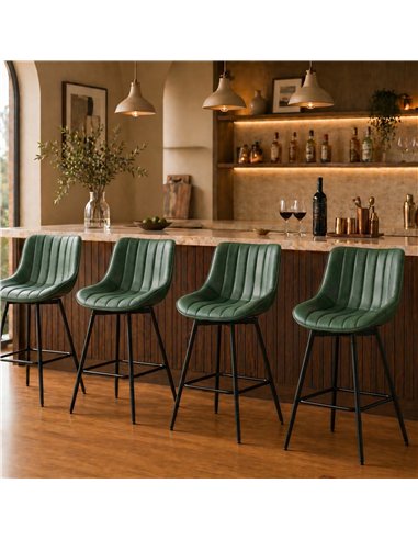 HOMCOM Set of 2 PU Leather Swivel Bar Stools - Dark Green