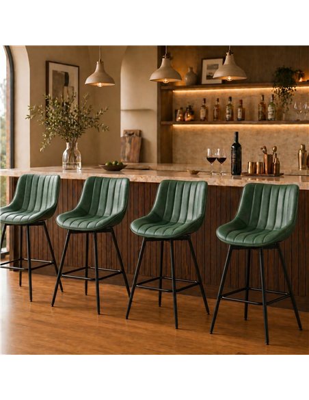 HOMCOM Set of 2 PU Leather Swivel Bar Stools - Dark Green - pic 207701 | FastDaddyshop