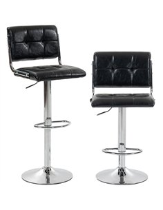 HOMCOM Bar Stools Modern PU Leather Adjustable Breakfast Bar Stools Backrest Set of 2 Black