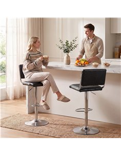 HOMCOM Bar Stools Modern PU Leather Adjustable Breakfast Bar Stools Backrest Set of 2 Black 2