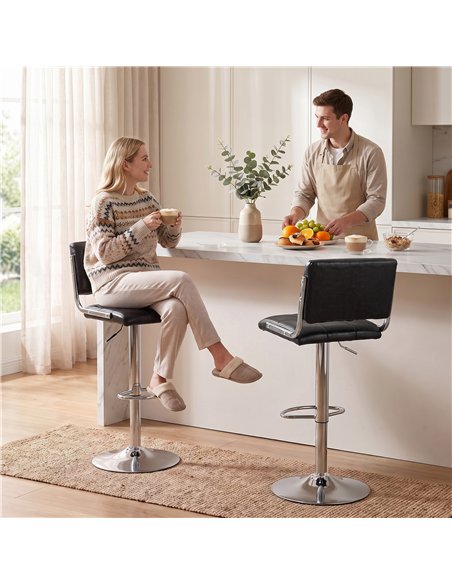 HOMCOM Bar Stools Modern PU Leather Adjustable Breakfast Bar Stools Backrest Set of 2 Black - pic 207703 | FastDaddyshop