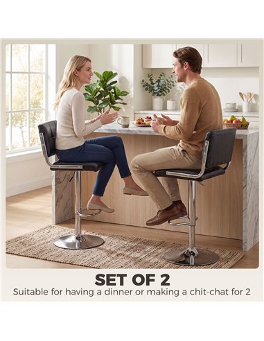 HOMCOM Bar Stools Modern PU Leather Adjustable Breakfast Bar Stools Backrest Set of 2 Black
