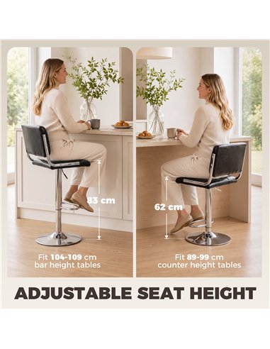 HOMCOM Bar Stools Modern PU Leather Adjustable Breakfast Bar Stools Backrest Set of 2 Black