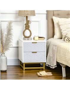 HOMCOM Bedside Cabinet with 2 Drawers, Steel Frame, Grey and White 2