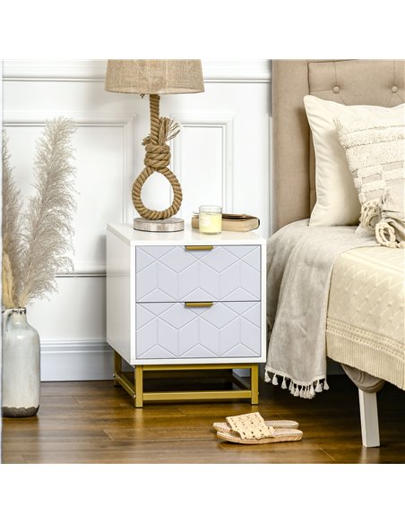 HOMCOM Bedside Cabinet with 2 Drawers, Steel Frame, Grey and White - pic 20771 | FastDaddyshop