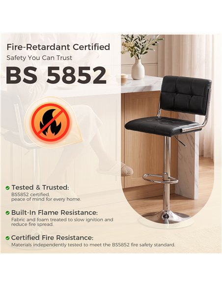 HOMCOM Bar Stools Modern PU Leather Adjustable Breakfast Bar Stools Backrest Set of 2 Black - pic 207710 | FastDaddyshop