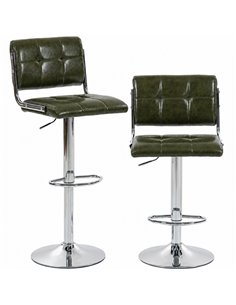 HOMCOM Bar Stools Modern PU Leather Adjustable Breakfast Bar Stools Backrest Set of 2 Green