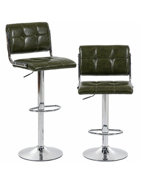 HOMCOM Bar Stools Modern PU Leather Adjustable Breakfast Bar Stools Backrest Set of 2 Green - pic 207711 | FastDaddyshop