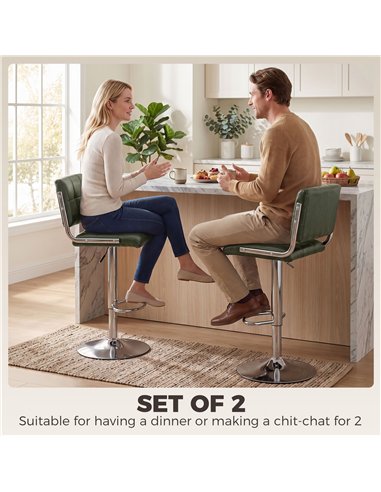 HOMCOM Bar Stools Modern PU Leather Adjustable Breakfast Bar Stools Backrest Set of 2 Green