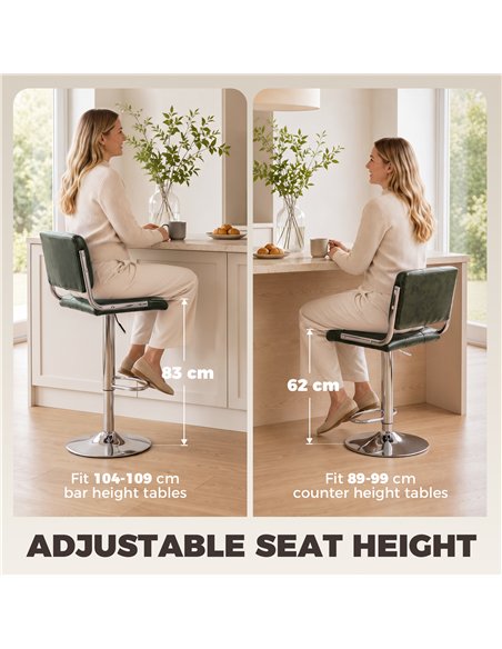 HOMCOM Bar Stools Modern PU Leather Adjustable Breakfast Bar Stools Backrest Set of 2 Green - pic 207716 | FastDaddyshop