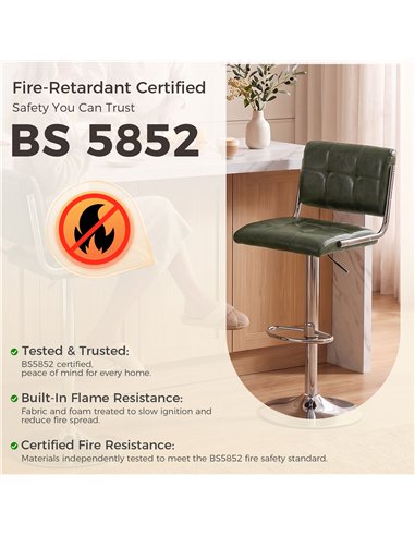 HOMCOM Bar Stools Modern PU Leather Adjustable Breakfast Bar Stools Backrest Set of 2 Green