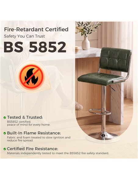 HOMCOM Bar Stools Modern PU Leather Adjustable Breakfast Bar Stools Backrest Set of 2 Green - pic 207719 | FastDaddyshop