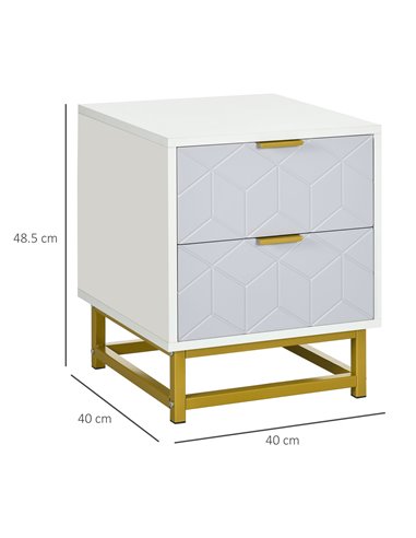 HOMCOM Bedside Cabinet with 2 Drawers, Steel Frame, Grey and White