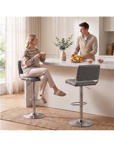 HOMCOM Bar Stools Modern PU Leather Adjustable Breakfast Bar Stools Backrest Set of 2 Grey
