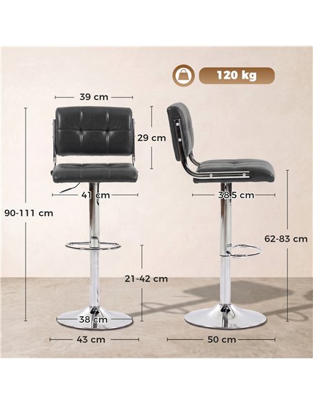 HOMCOM Bar Stools Modern PU Leather Adjustable Breakfast Bar Stools Backrest Set of 2 Grey - pic 207722 | FastDaddyshop