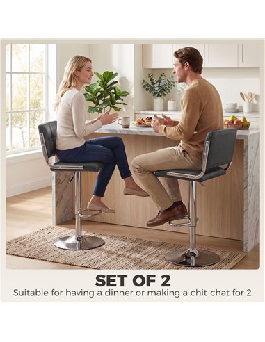 HOMCOM Bar Stools Modern PU Leather Adjustable Breakfast Bar Stools Backrest Set of 2 Grey
