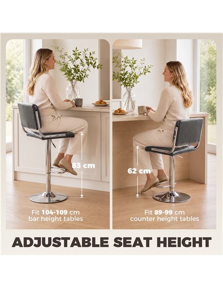 HOMCOM Bar Stools Modern PU Leather Adjustable Breakfast Bar Stools Backrest Set of 2 Grey - pic 207725 | FastDaddyshop