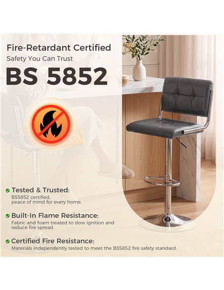 HOMCOM Bar Stools Modern PU Leather Adjustable Breakfast Bar Stools Backrest Set of 2 Grey - pic 207728 | FastDaddyshop
