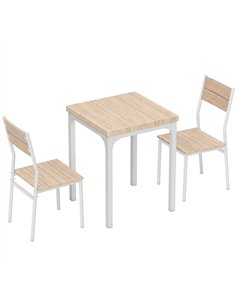 HOMCOM Three-Piece Minimal and Compact Dining Set, Oak Wood Effect