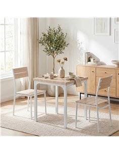 HOMCOM Three-Piece Minimal and Compact Dining Set, Oak Wood Effect 2