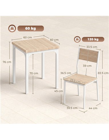 HOMCOM Three-Piece Minimal and Compact Dining Set, Oak Wood Effect