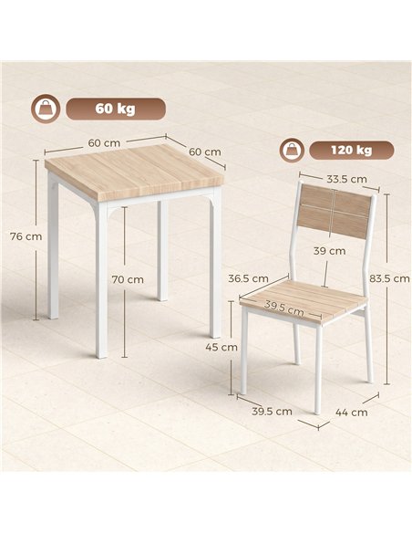 HOMCOM Three-Piece Minimal and Compact Dining Set, Oak Wood Effect - pic 207731 | FastDaddyshop