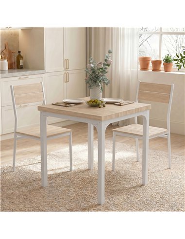 HOMCOM Three-Piece Minimal and Compact Dining Set, Oak Wood Effect